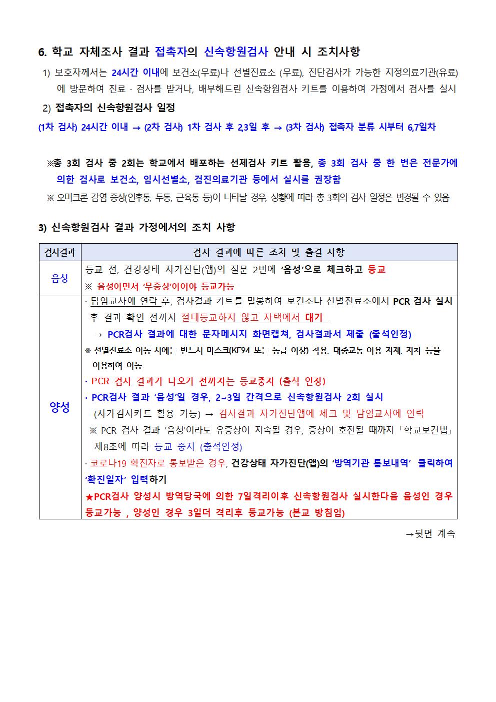 건강상태 자가진단 변경 및 신속항원검사 결과 처리 안내문12002