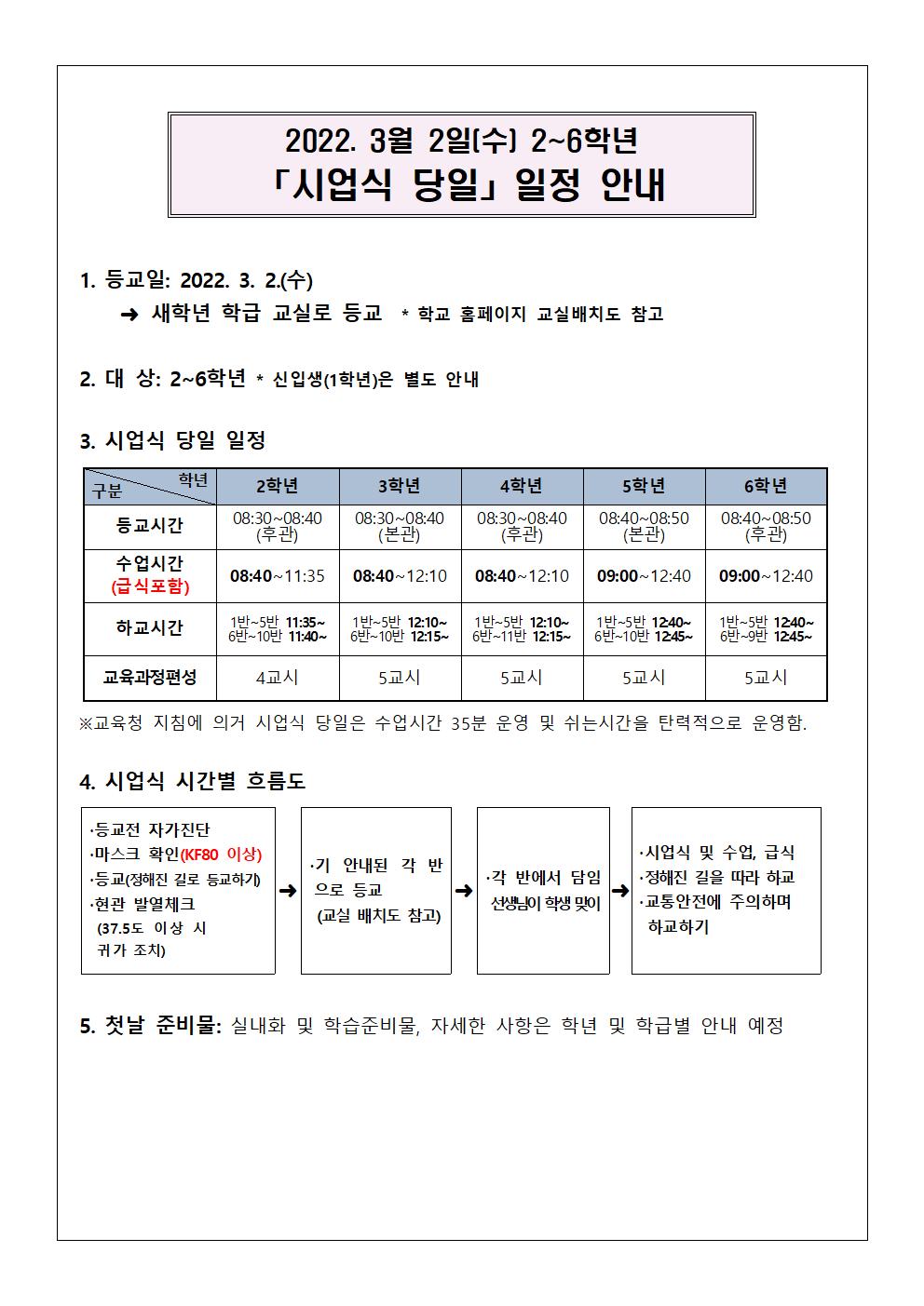 3월2일 시업식 당일 일정 안내001