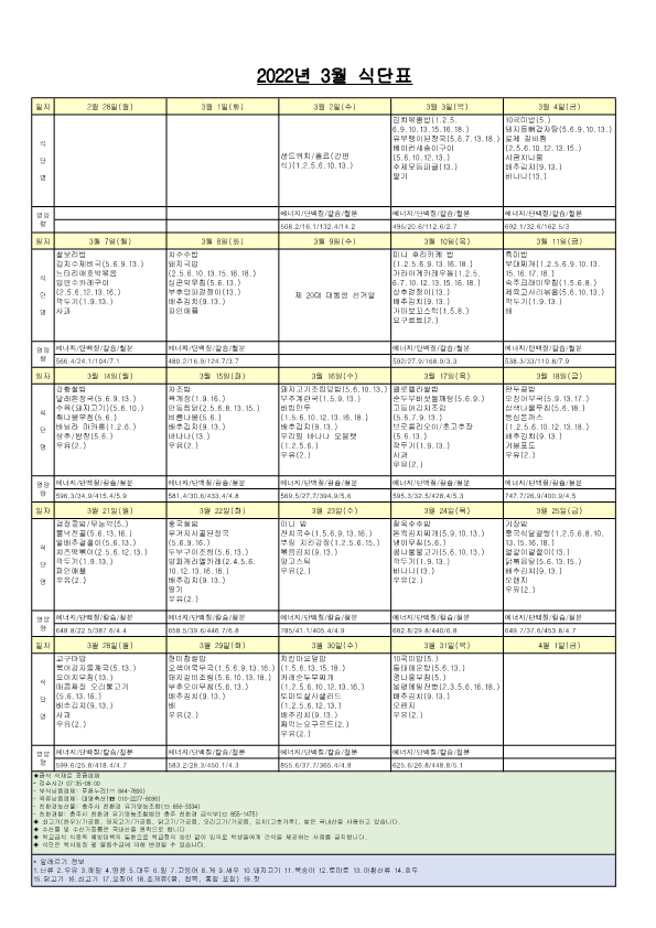 2022년 3월 식단표_1