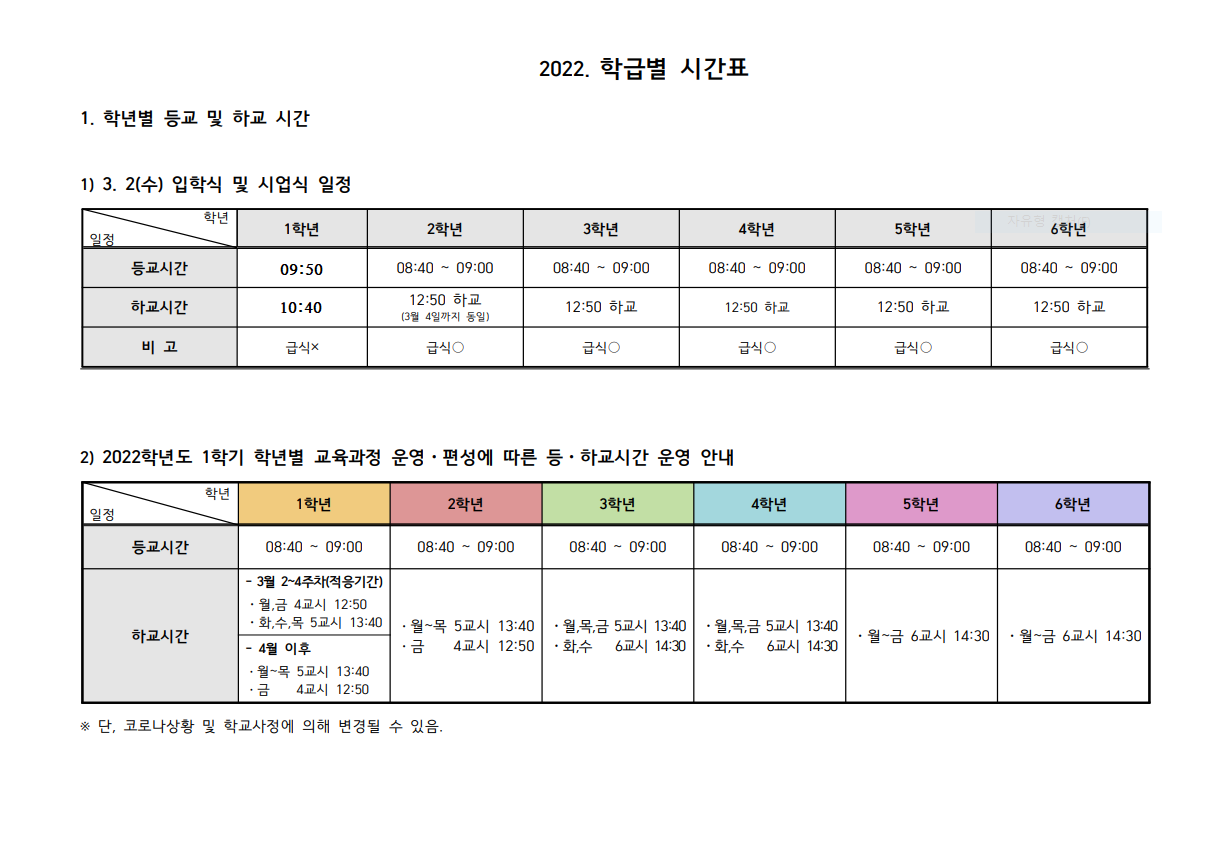 학년별 등하교시간최종