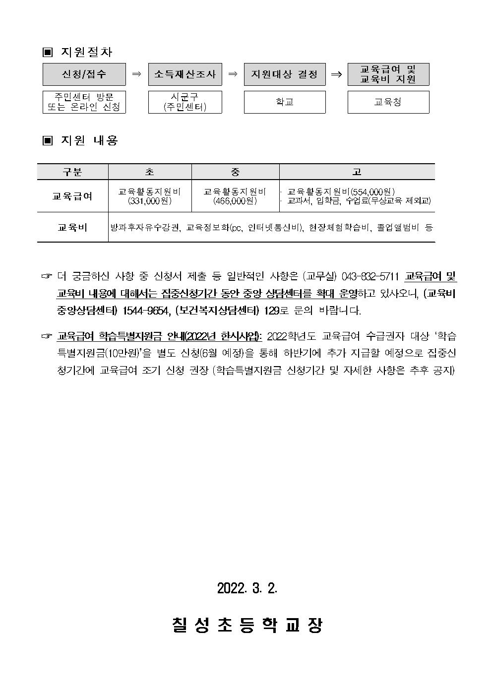 2022년 교육급여 및 교육비 신청 안내002