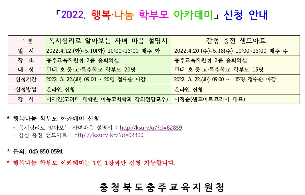 2022. 행복나눔 학부모  아카데미 신청 안내