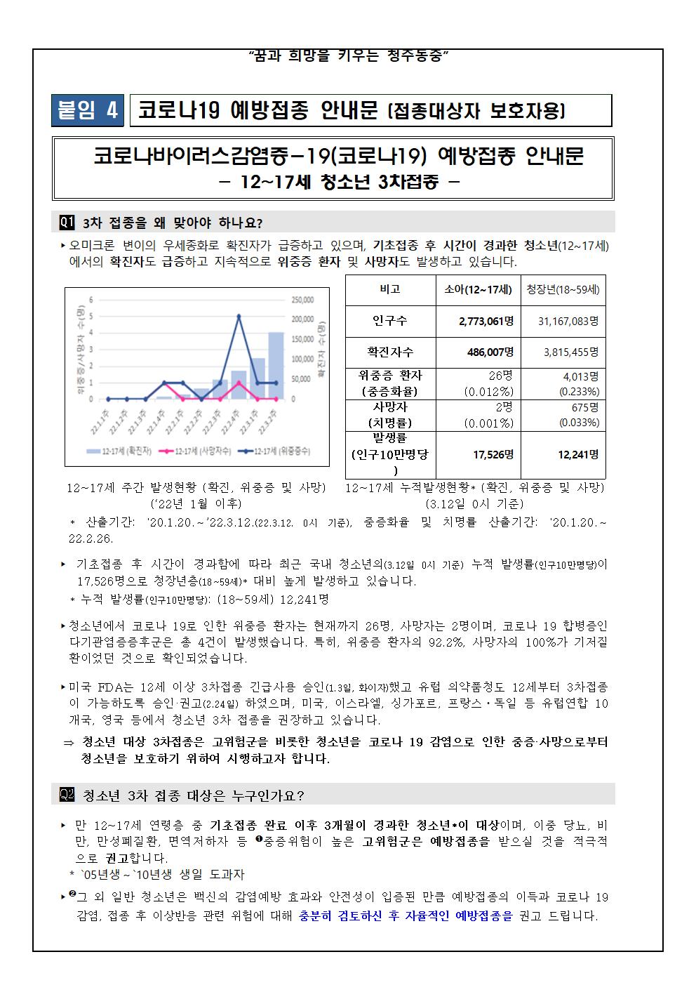 청소년(12-17세) 코로나19 3차 예방접종 시행안내 가정통신문005