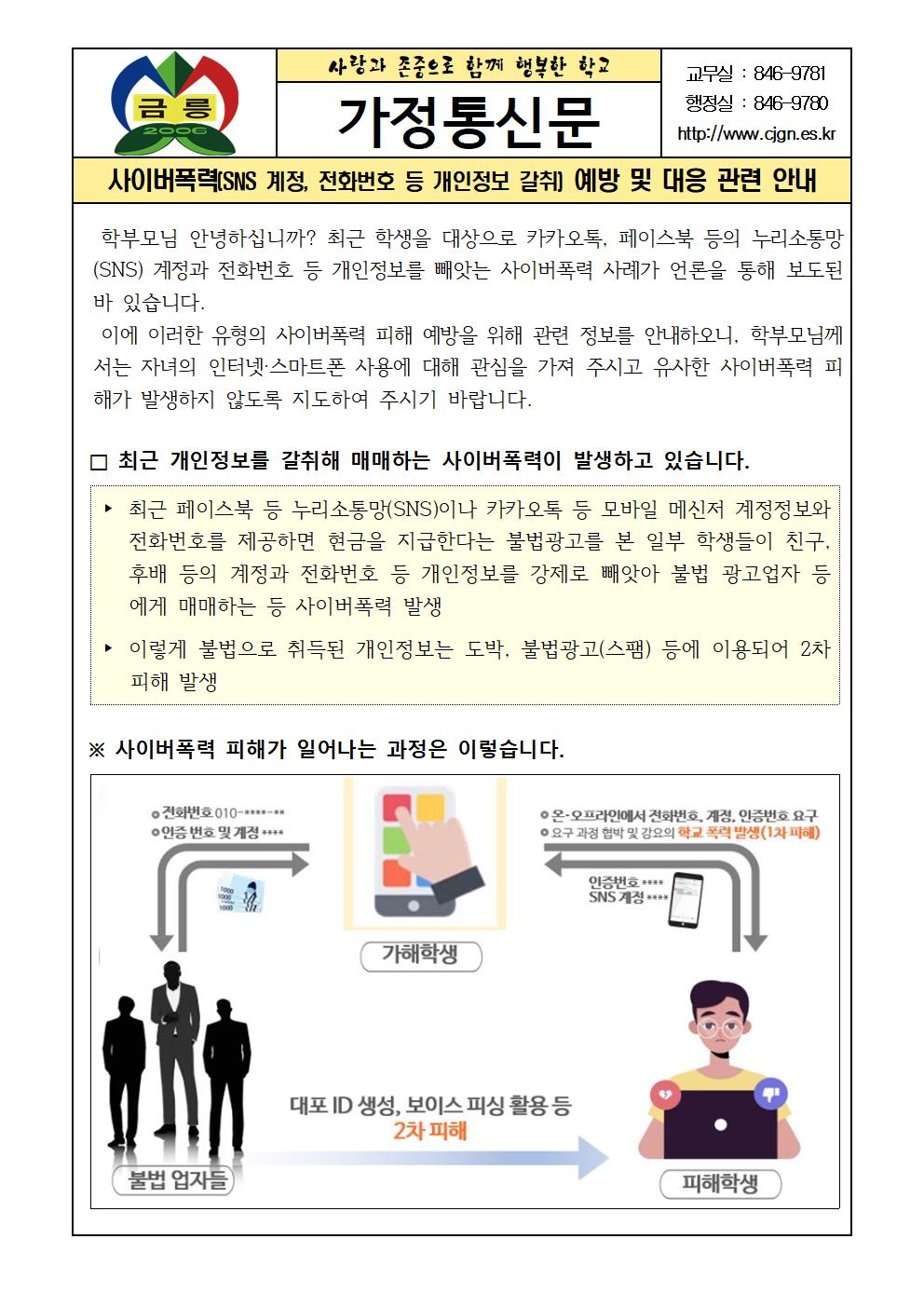 사이버폭력 예방 및 대응 관련 안내 가정통신문001