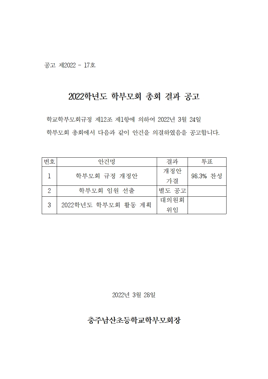 2022학년도 학부모회 총회 결과 공고001