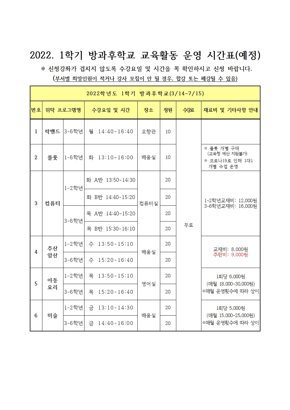 2022학년도 1학기 방과후학교 수강신청 안내장002