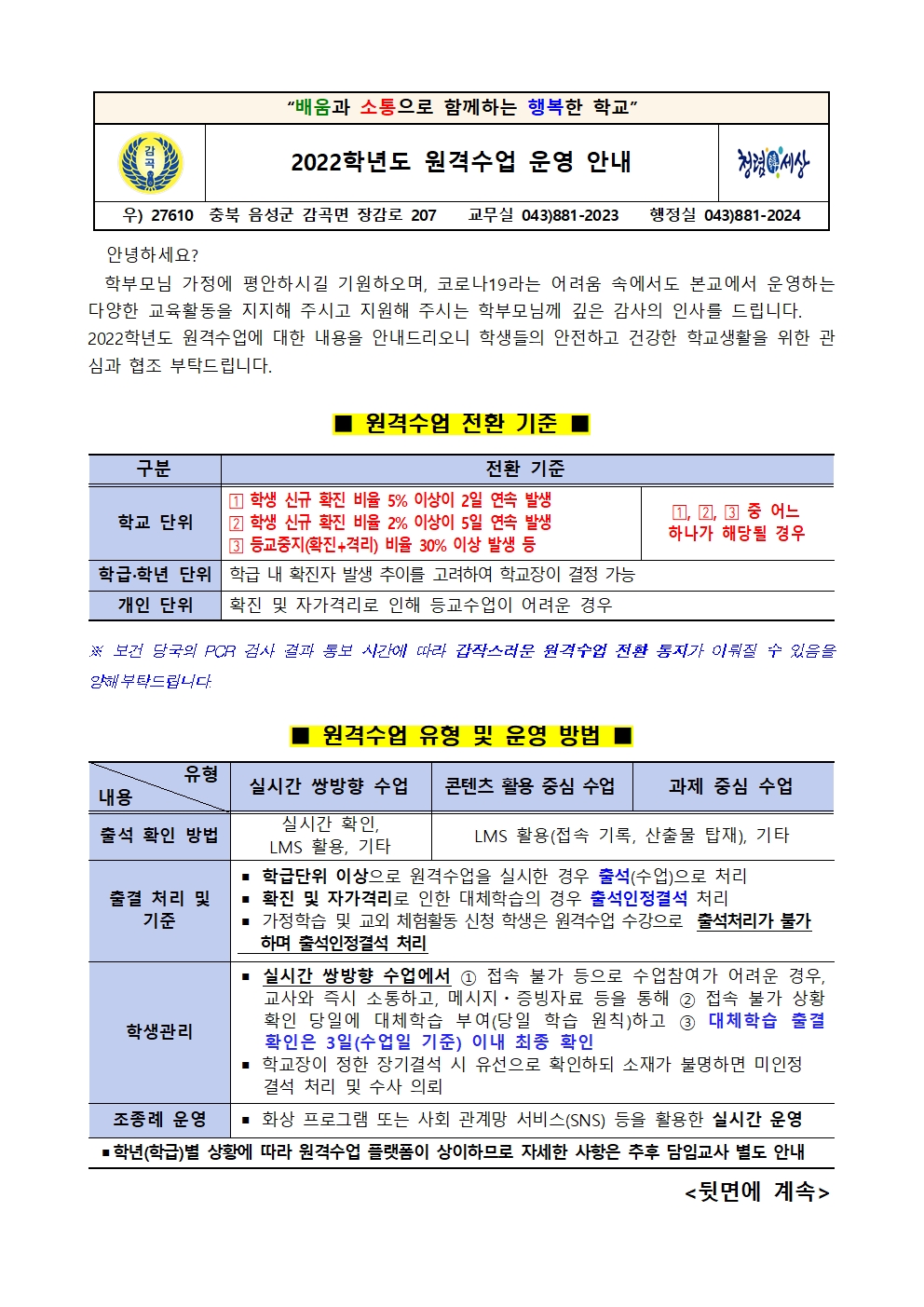 2022. 원격수업 운영 안내001