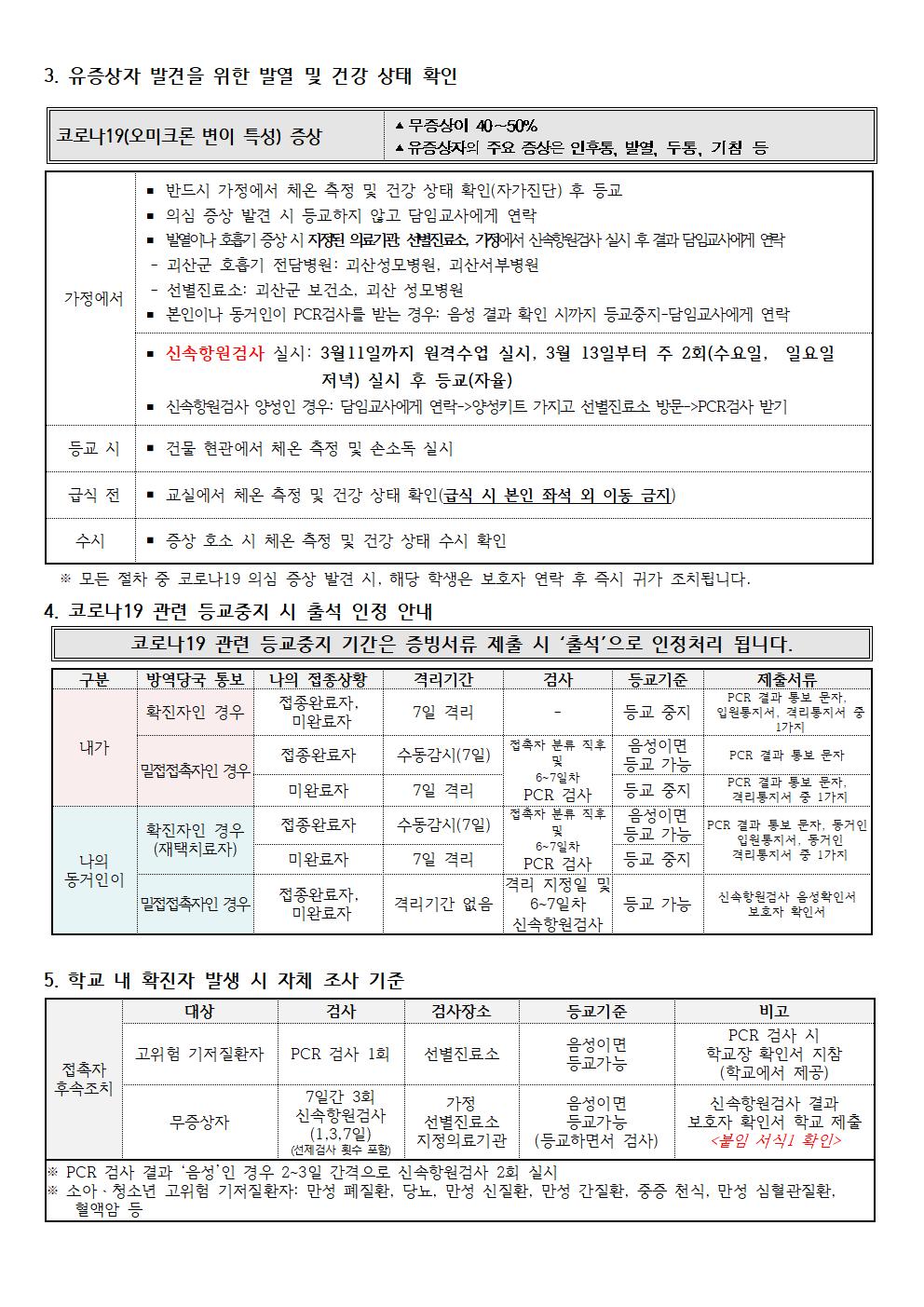 코로나19 예방을 위한 안전한 학교생활안내 가정통신문002