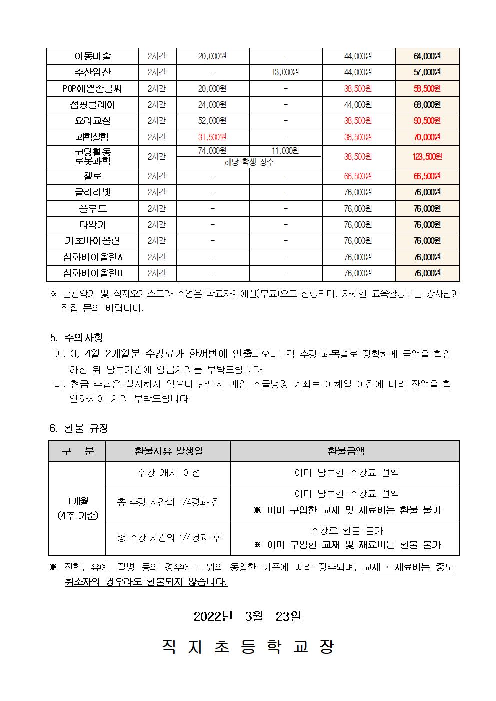 2022. 방과후학교 3-4월 수강료 납부 안내장002