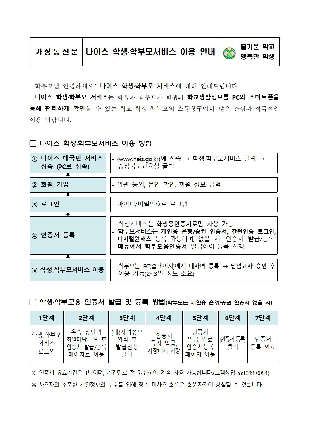 나이스 학생·학부모서비스 이용 안내장001