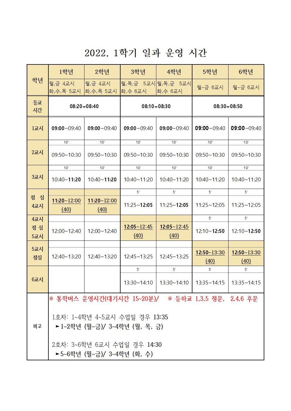 학기 일과 운영 시간001001