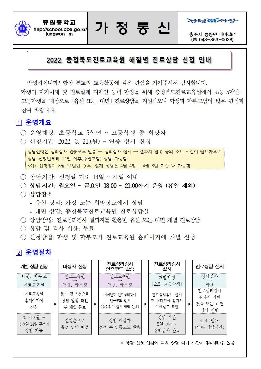 가정통신문(해질녘 진로상담 신청 안내)001