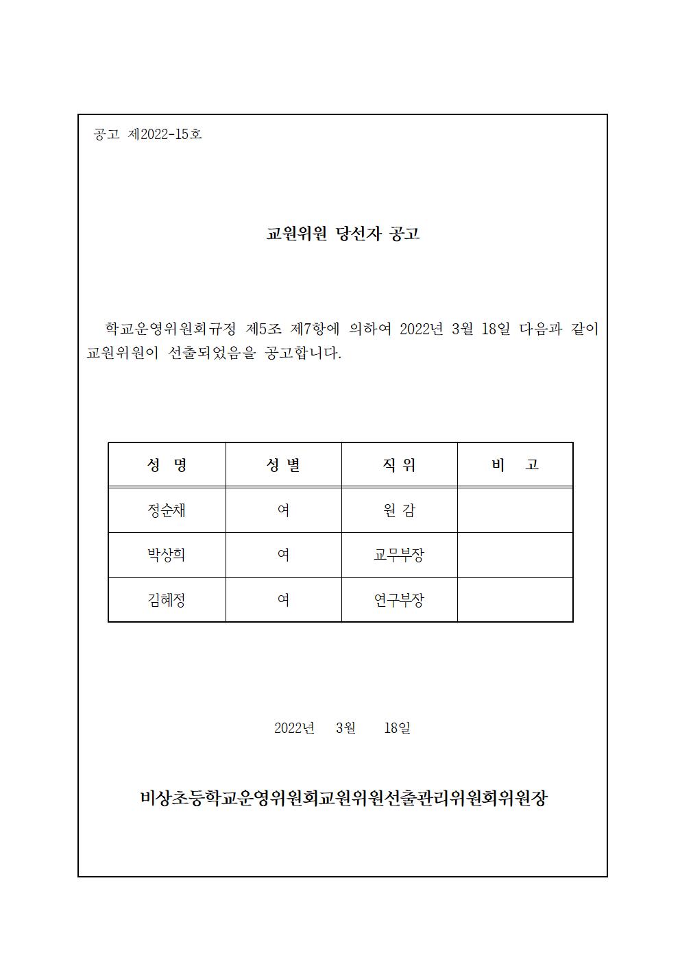 교원위원 당선자 공고문001