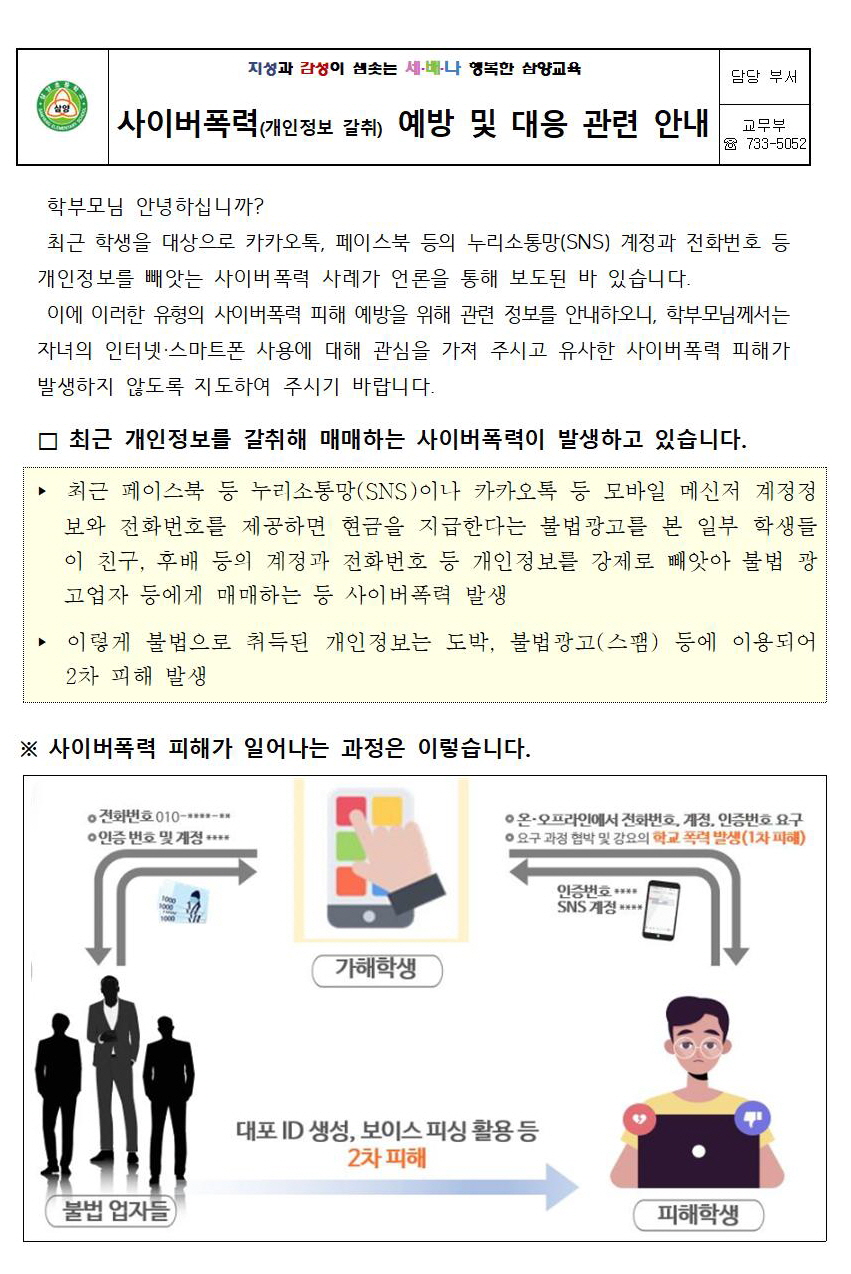 2022. 신학기 학교폭력예방 가정통신문(사이버폭력)001