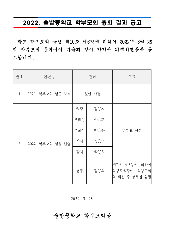 2022. 솔밭중학교 학부모회 총회 결과 공고(공지사항게시용)_1