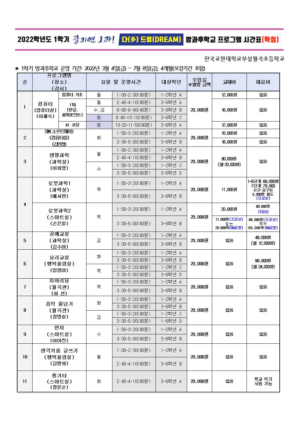 2022학년도 1학기 방과후학교 프로그램 수강료 자동이체 안내장(안)002