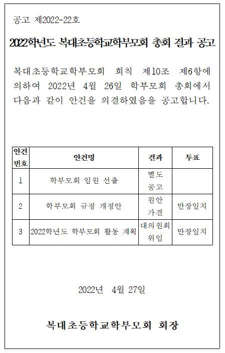 총회 결과 공고