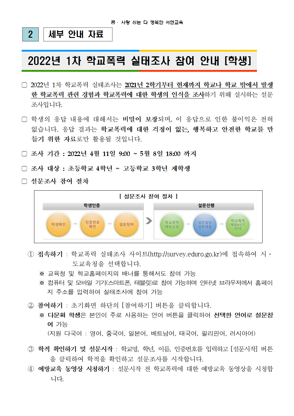 2022. 학교폭력실태조사(1차) 가정통신문004