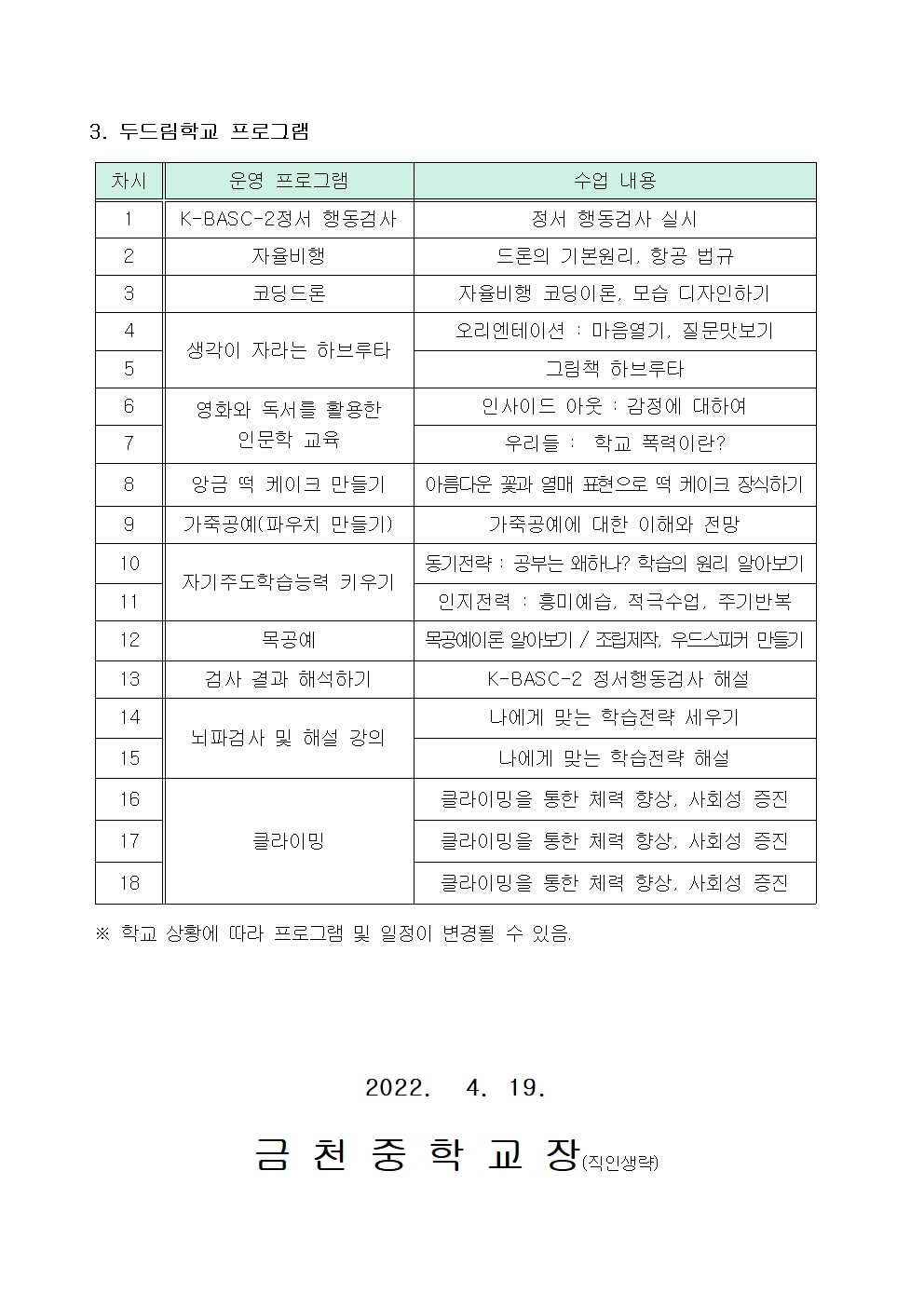 가정통신문(2022학년도 두드림학교 운영 안내)002