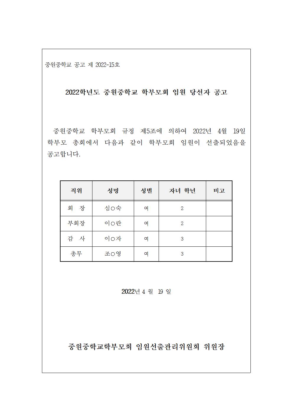 2022. 학부모회 임원 당선자 공고001