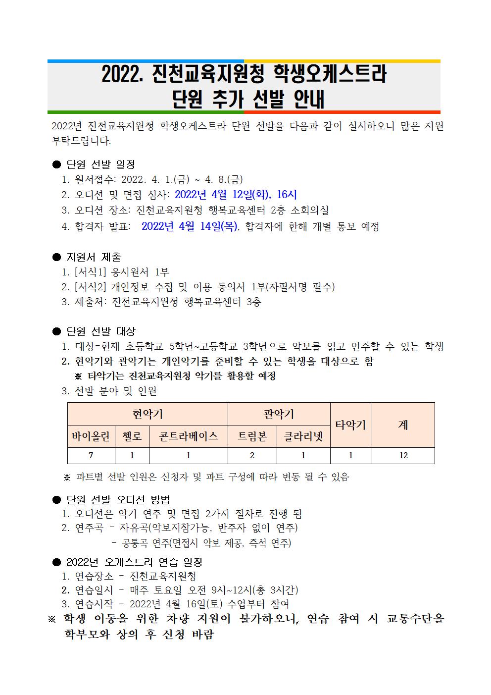 2022-28충청북도진천교육지원청 행복교육센터_2022. 진천교육지원청 학생오케스트라 단원 선발 안내문001