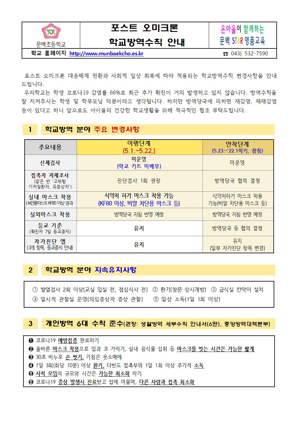 포스트오미크론 학교 방역수칙(문백초0429)001