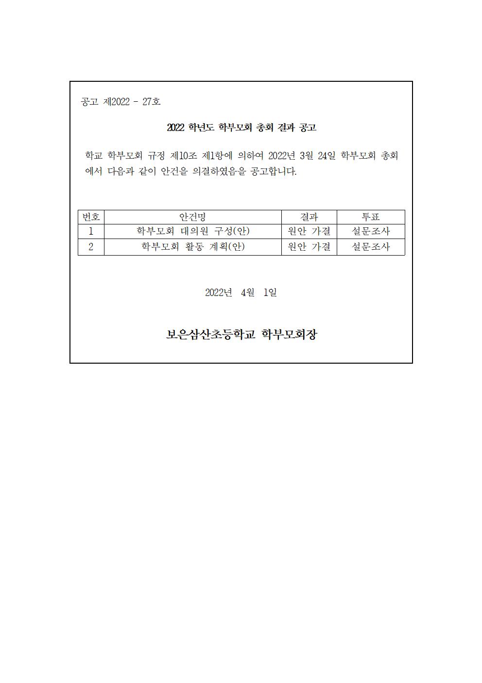 2022학년도 학부모회 총회 결과 공고001