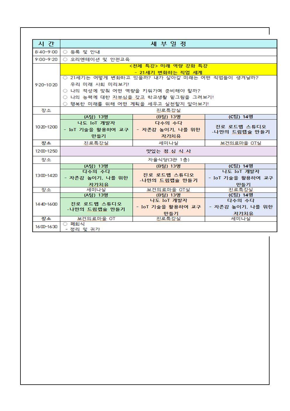 진로주도성 성장캠프 가정통신문003