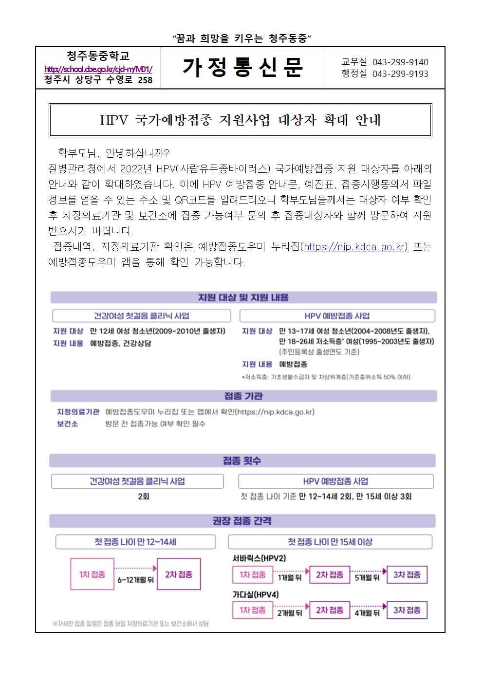 HPV 국가예방접종 지원사업 대상자 확대 안내001