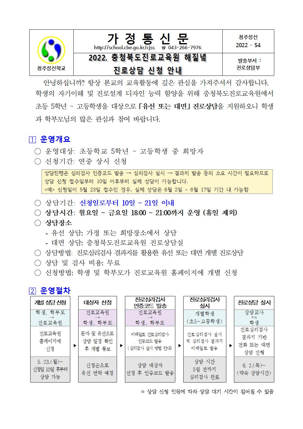 2022. 해질녘 진로상담 신청 안내 가정통신문001