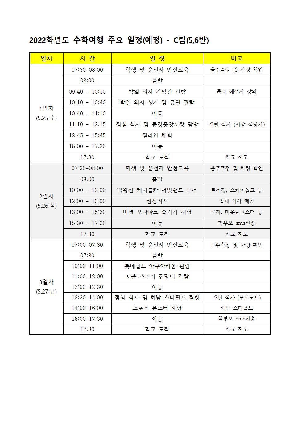 2022. 3학년 수학여행 참여 안내 가정통신문004