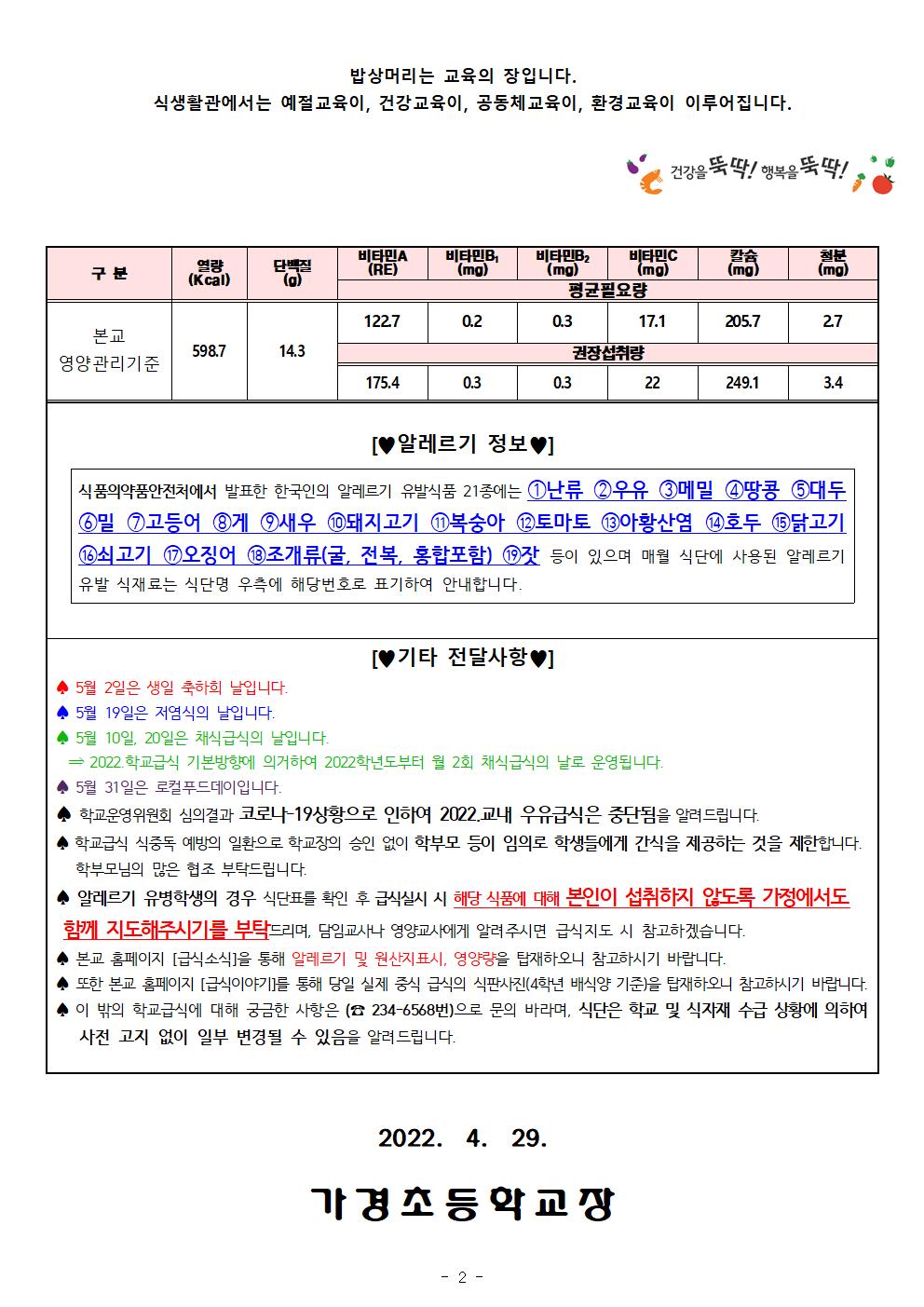 5월 식단표 및 식생활정보 안내 가정통신문002