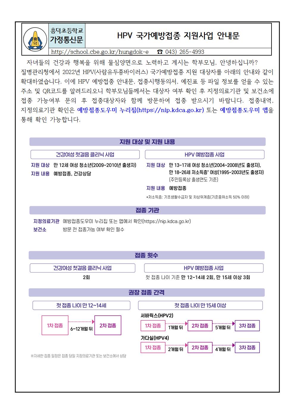 HPV 국가예방접종 지원사업 안내문001