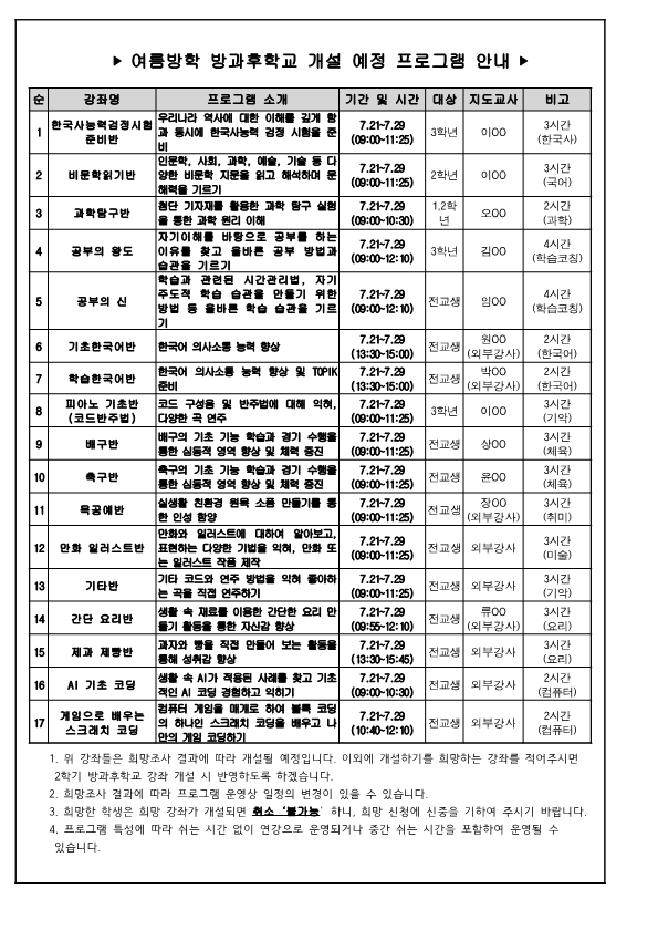 2022. 가정통신문_여름방학 방과후학교 희망 조사_2