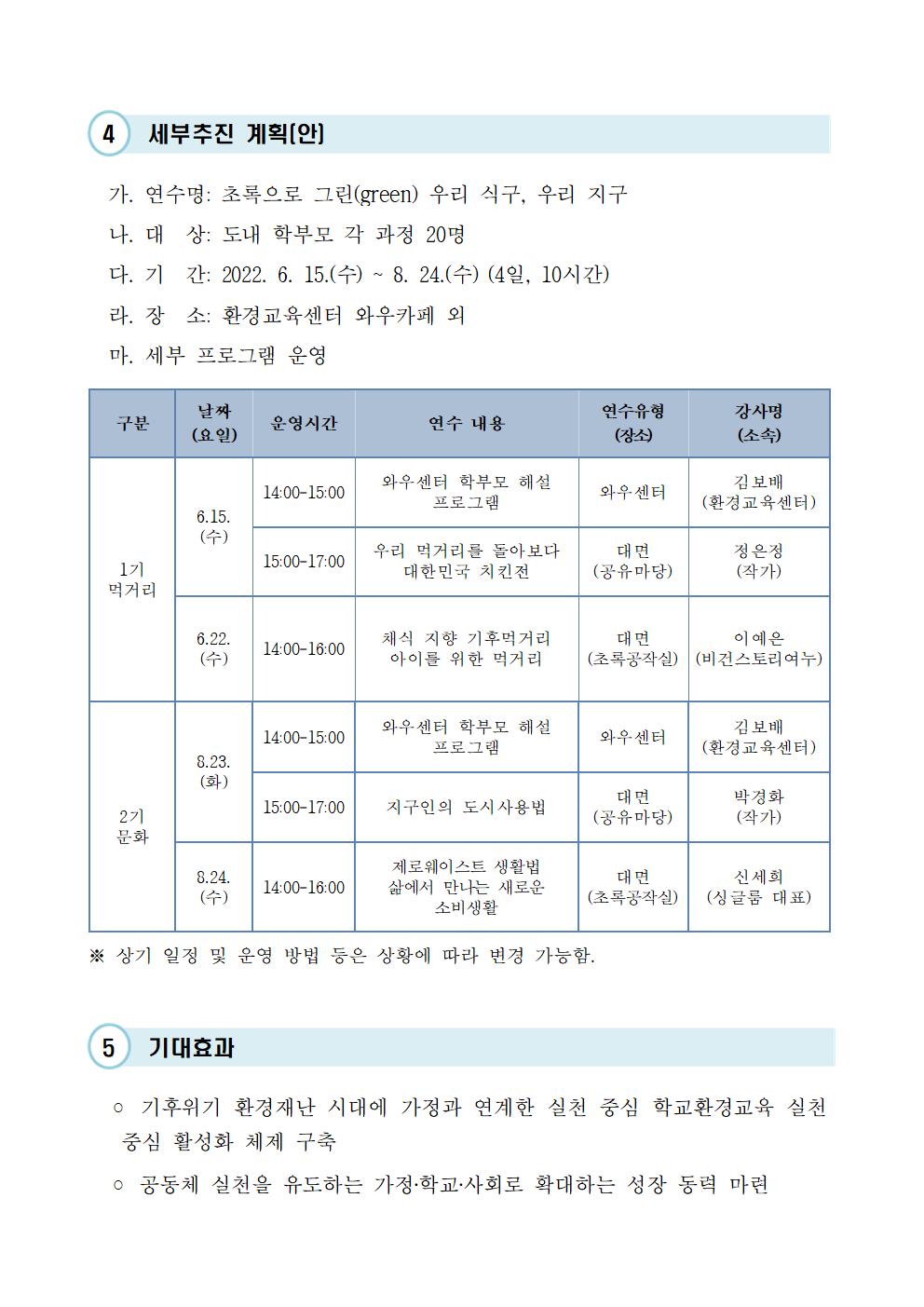 (붙임) 학부모 환경 아카데미 운영 계획 안내002