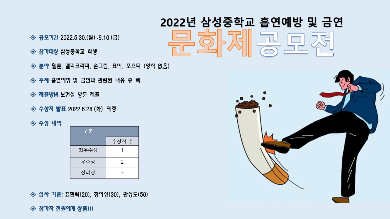 2022년 삼성중학교 흡연예방 및 금연 문화제 공모전 안내