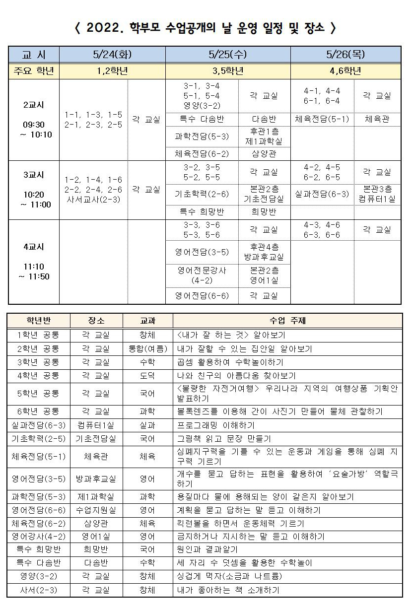 2022학년도 학부모 수업공개의 날 운영 안내 가정통신문002