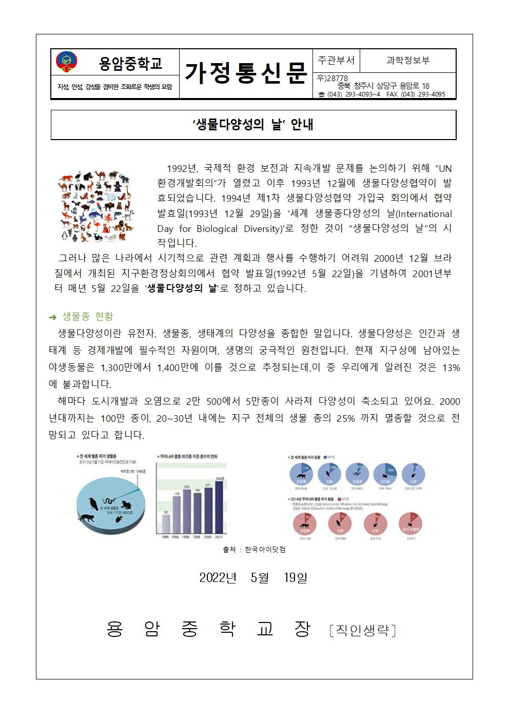 5월 환경기념일 가정통신문