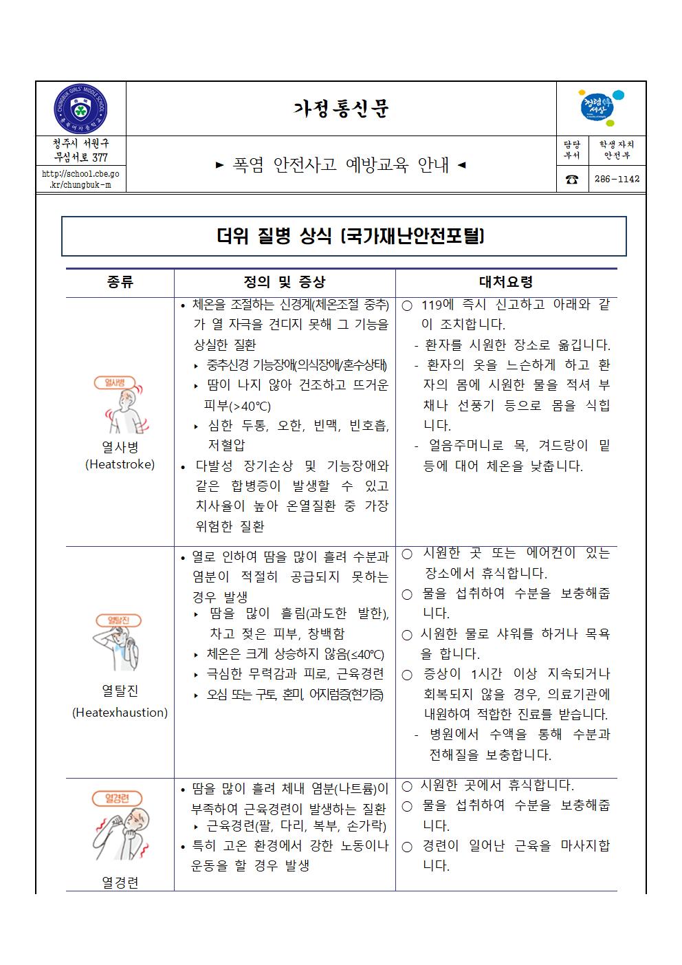 폭염 안전사고 예방교육 안내(가정통신문)001