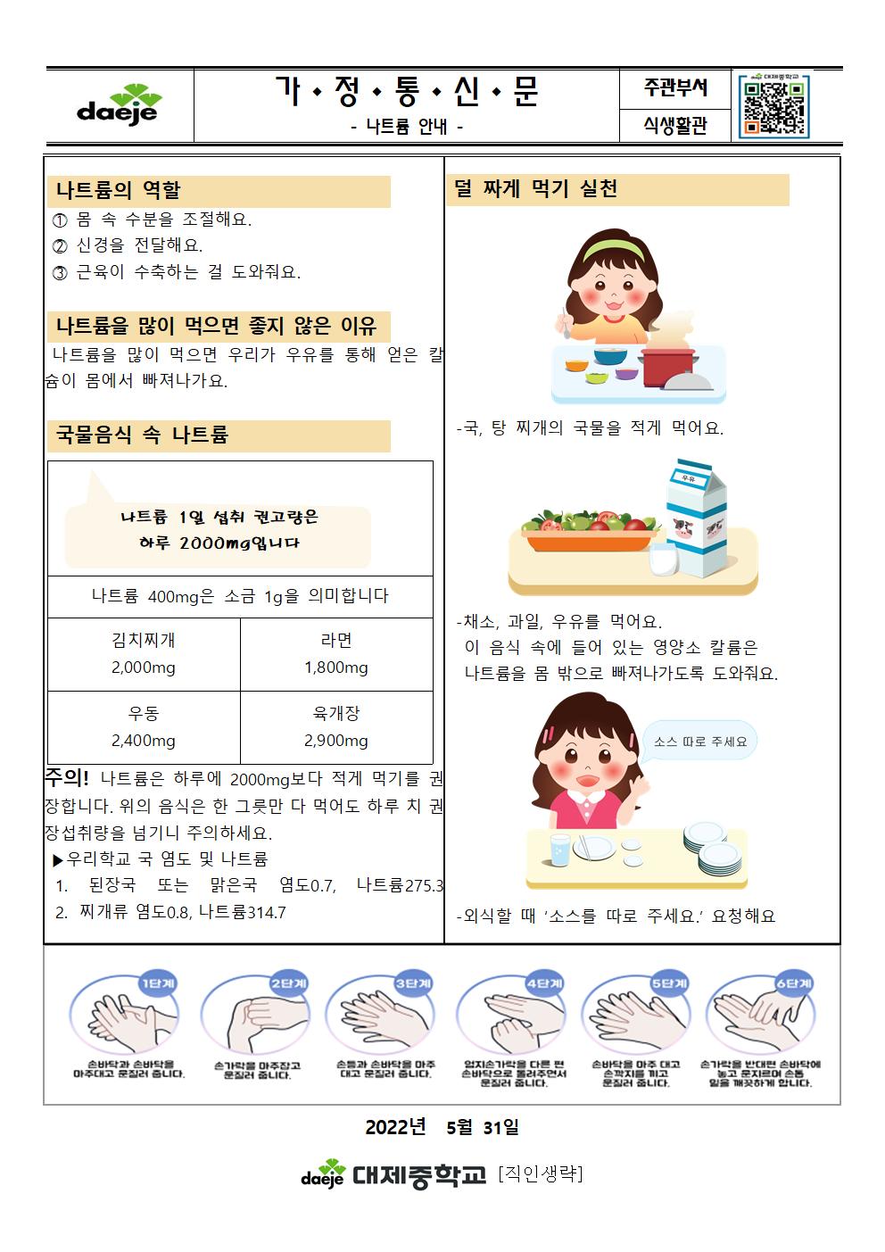 [가정통신문] 2022. 6월 영양소식(나트륨 안내)001