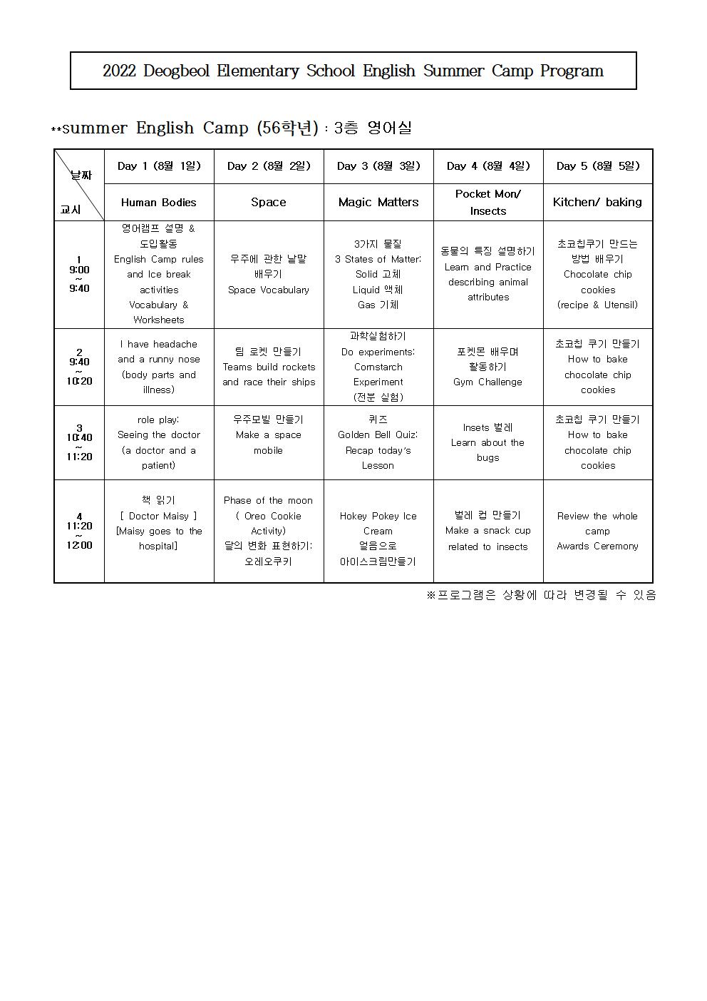 2022. 여름방학 영어캠프 안내장002