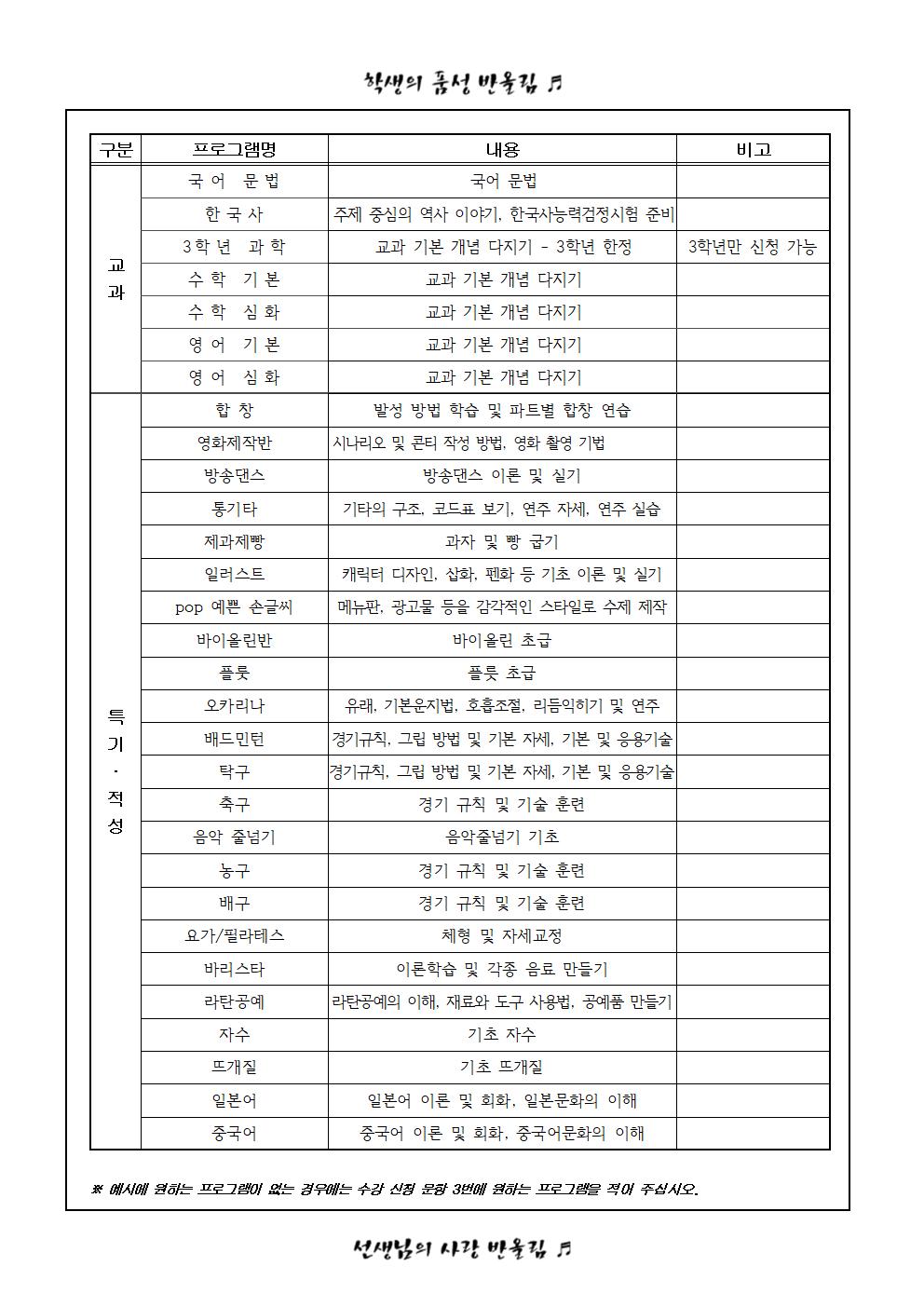 2022. 여름방학 방과후학교 프로그램 수강 신청 안내002