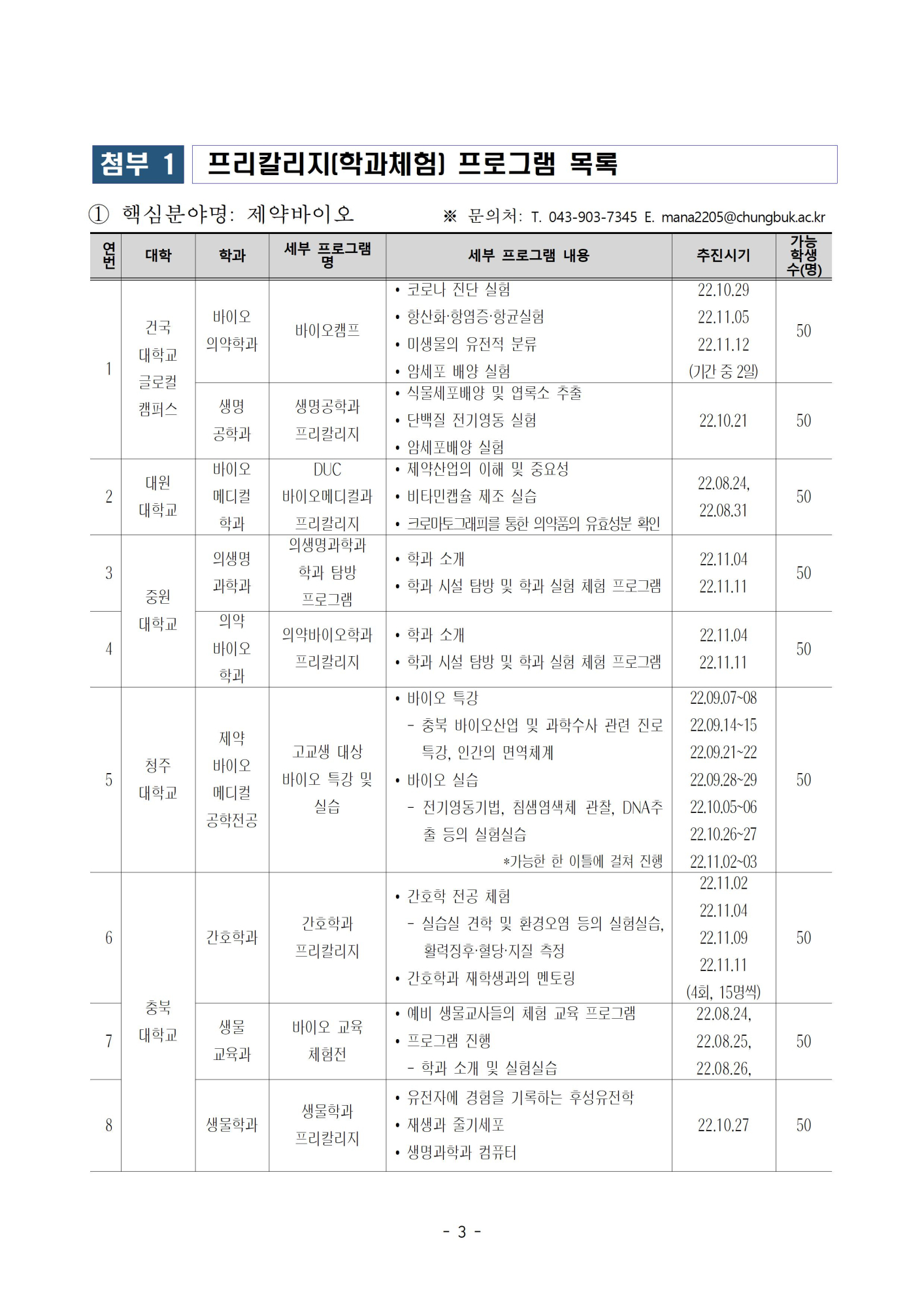 [진천고등학교-8237 (첨부) 충북대학교 충북바이오헬스산업혁신센터] 붙임 1003