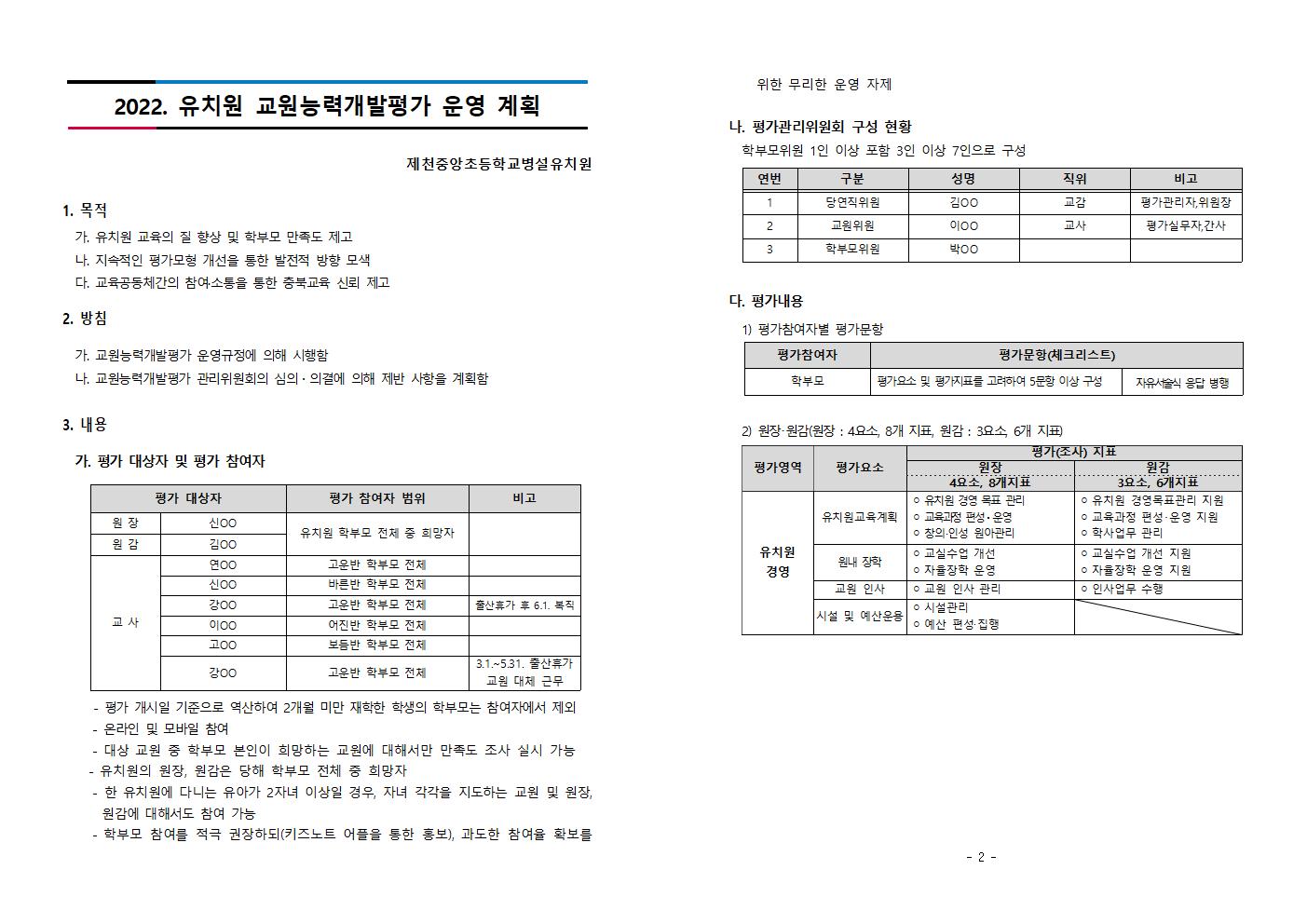 2022. 유치원 교원능력개발평가 운영 계획(게시용)001