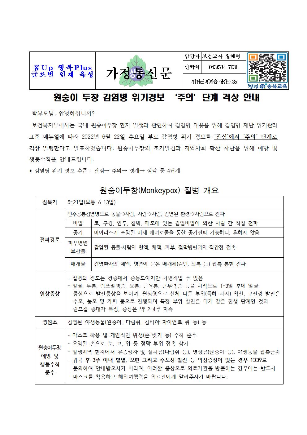 원숭이두창 위기경보 주의단계 격상 발령 안내001