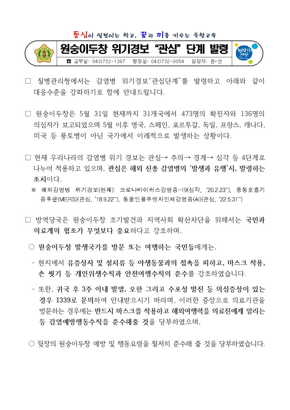 원숭이두창 관심단계 발령 안내001