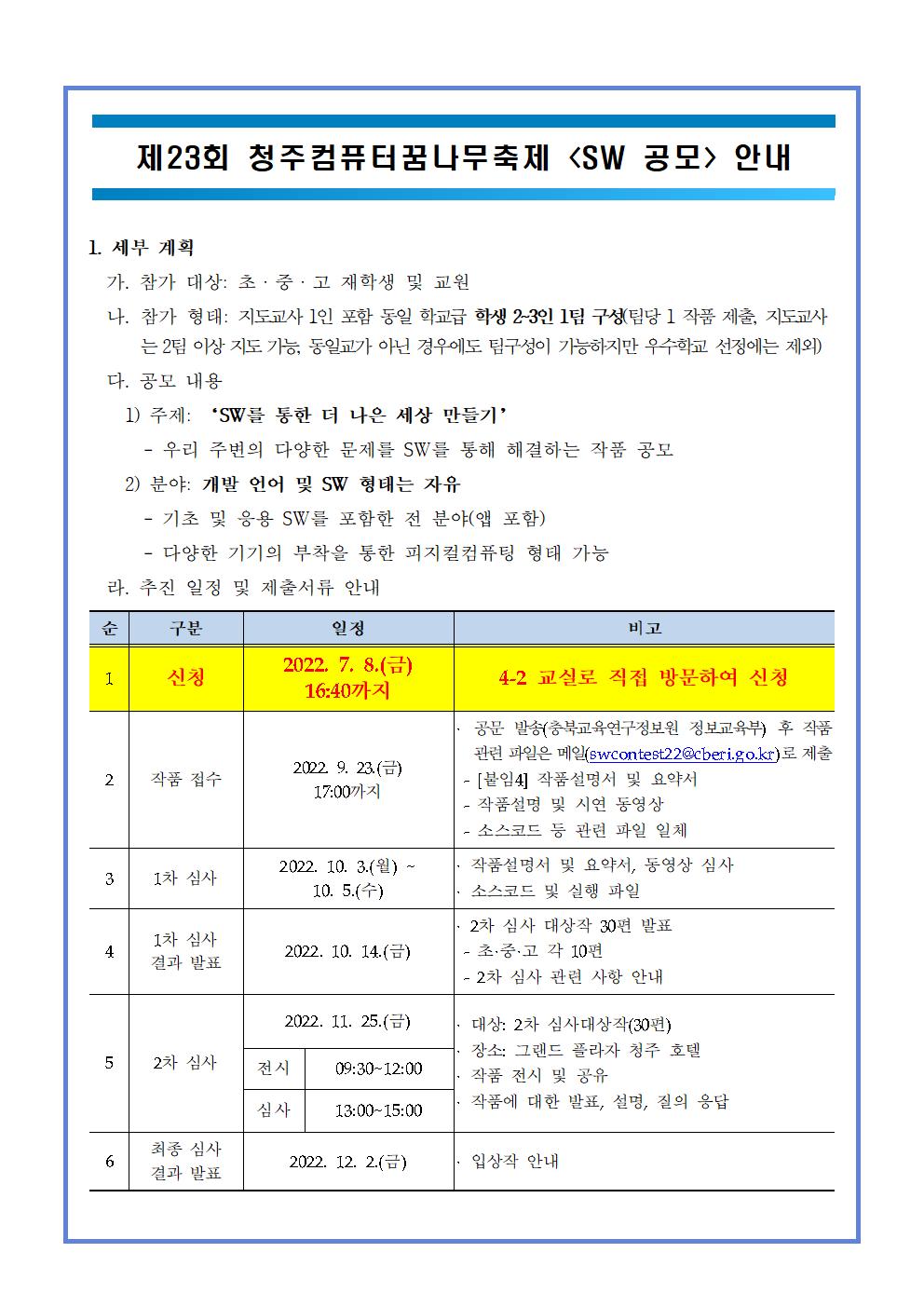 제23회 청주컴퓨터꿈나무축제 SW공모 안내001