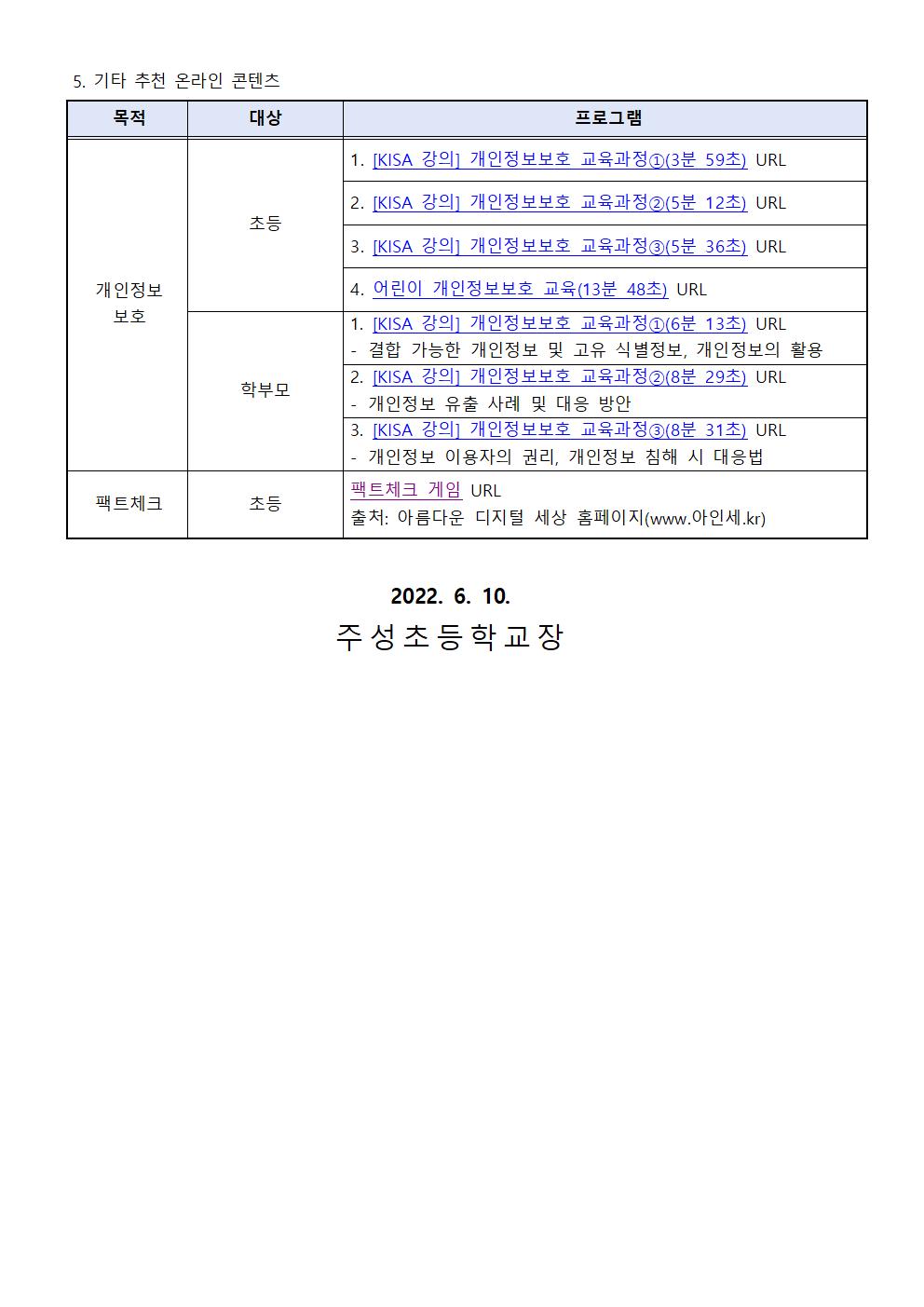 스마트폰 과의존 및 개인정보 보호 교육 온라인 콘텐츠 안내 가정통신문(정보통신윤리교육 주간)002