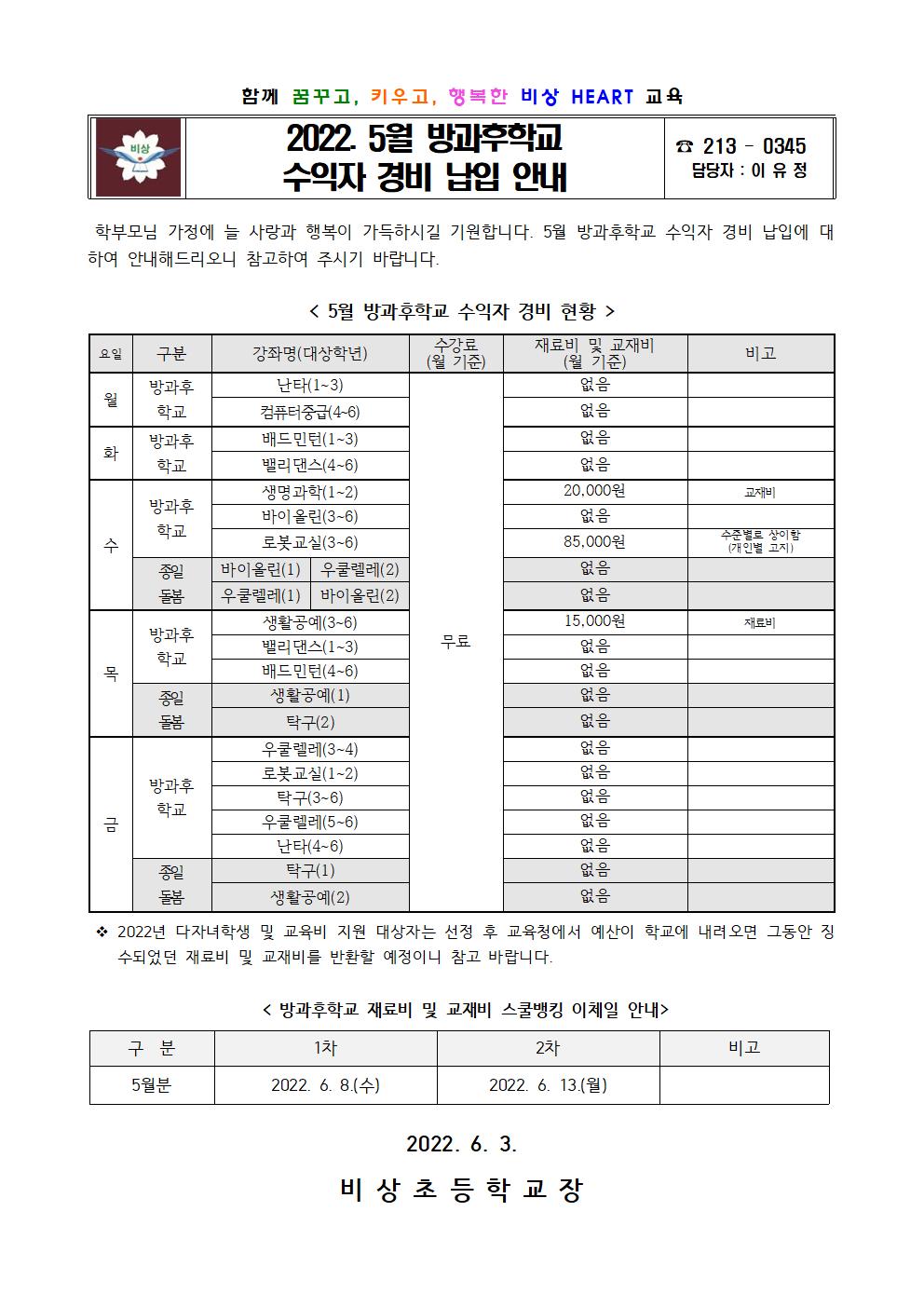 2022. 5월 방과후학교 수익자 경비 납입 안내001