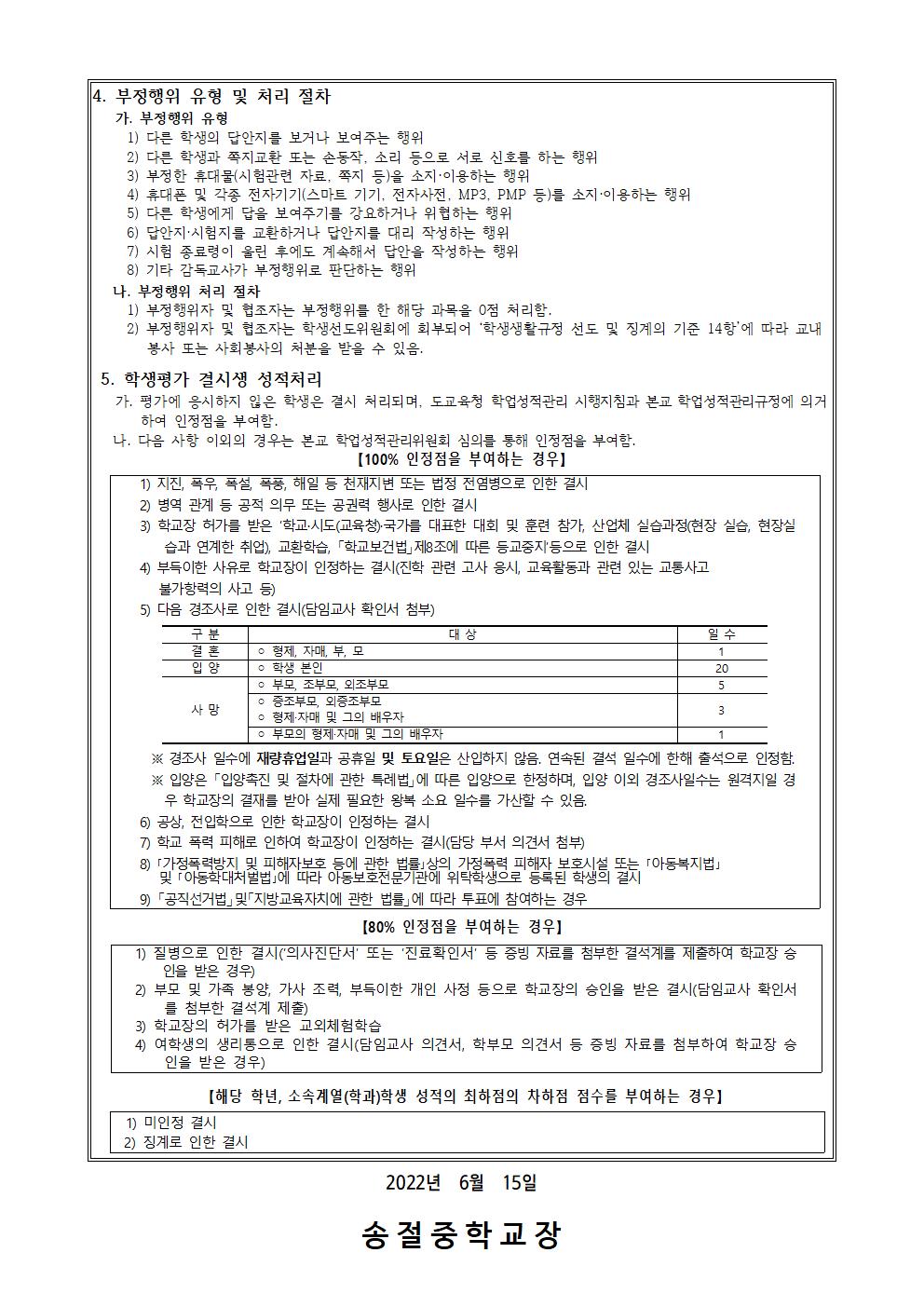 2022. 1학기 기말고사 실시 및 코로나19 관련 시험 응시 안내 가정통신문004